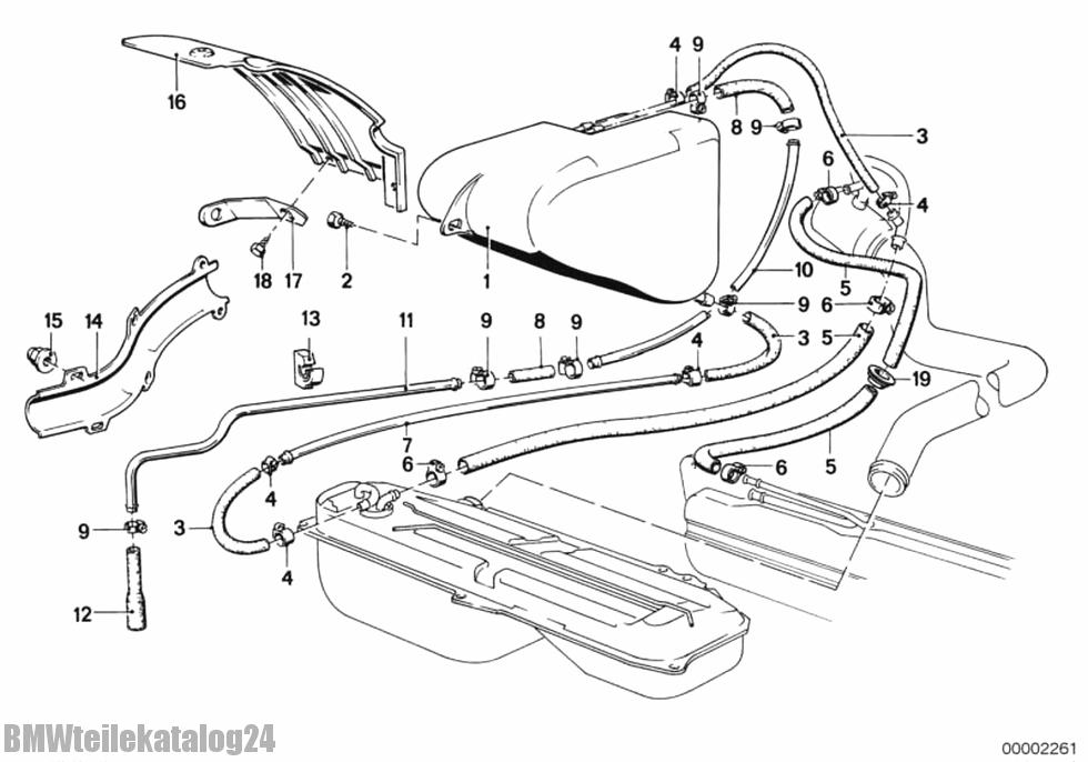 BMW catálogo de peças 3' E30 325i Tubo flexível, 16121177553 (Número da peça 16 12 1177553)